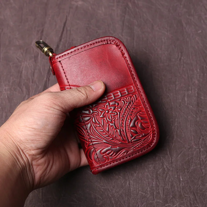 Men's Leather Key Bag, The First LayerOf Cowhide, Ladies' Purse, Multi-functional Vintage Vegetable Tanned Leather ID Bag.
