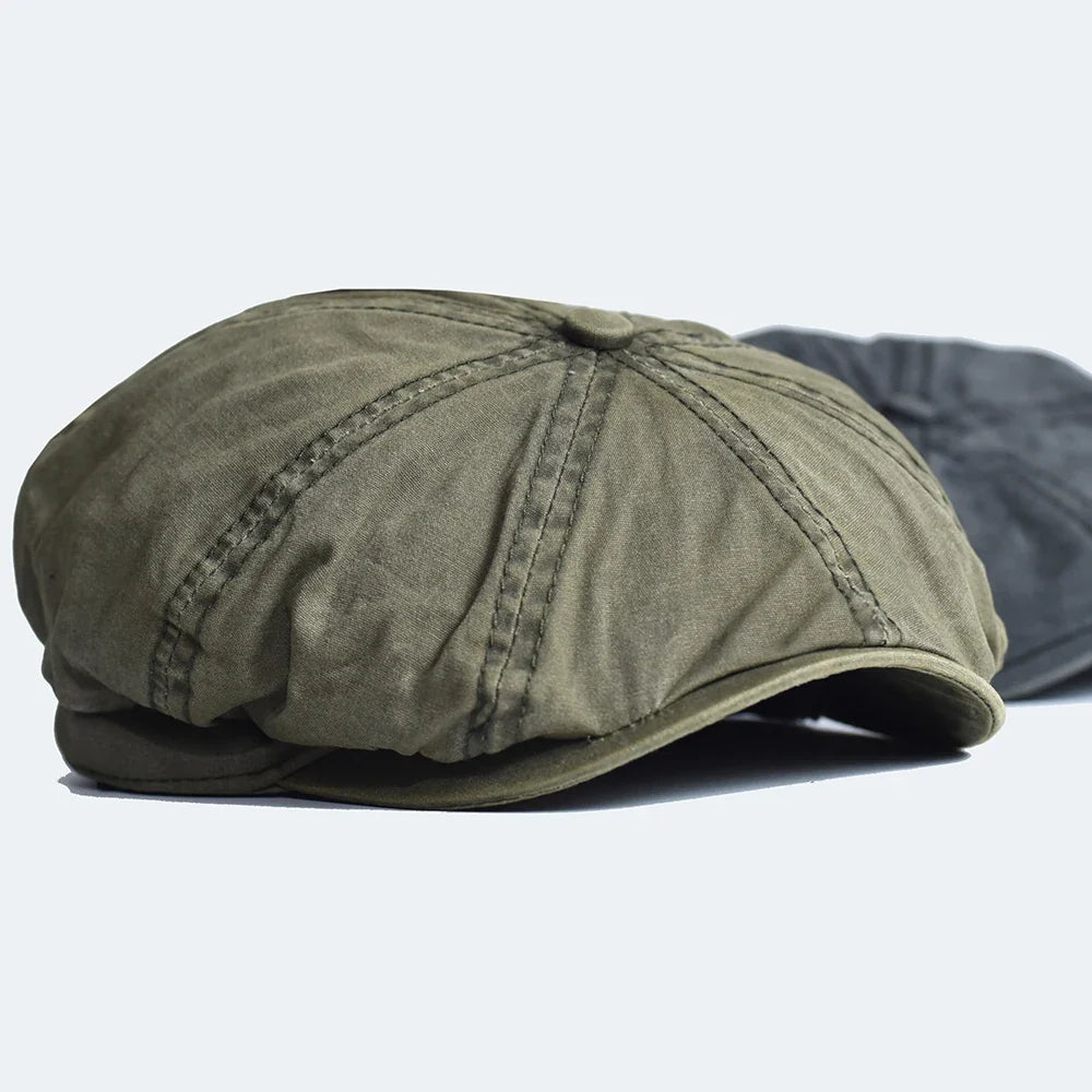 Washed Cotton Newsboy Cap Peaky Octagonal Hat Vintage Casual Cap Solid Berets Visor Gatsby Flat Ivy Hat
