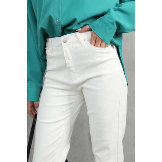 White Jeans Women Vintage Stretch High Waist Straight Wide Leg Denim Pants Autumn 2021 Jeans Streetwear