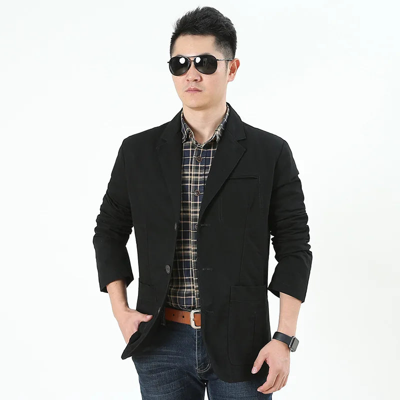 Men's Washable Fabric Single Breasted Button Blazers Business Suit Loose Military Jackets Outwear