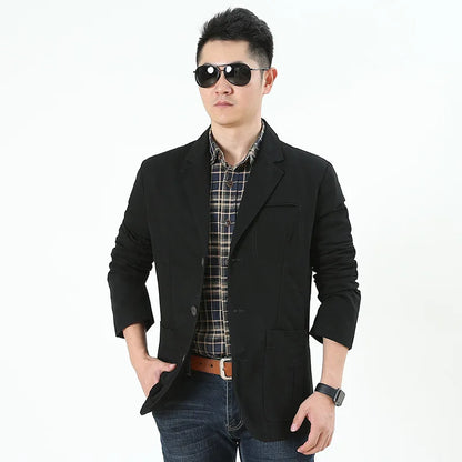 Men's Washable Fabric Single Breasted Button Blazers Business Suit Loose Military Jackets Outwear
