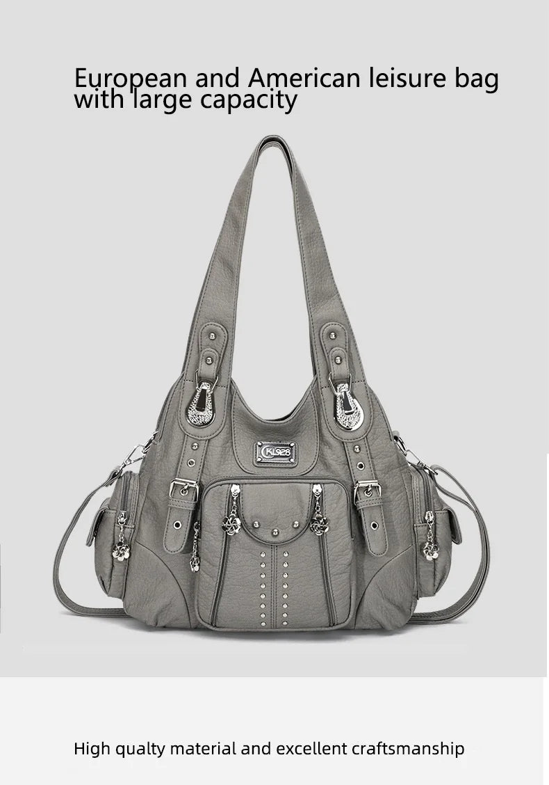 Vintage Bag Women Fashion Handbags PU Leather Shoulder Bags Female Satchel Big-capacity Shoulder Purse Bag Bolsa Feminina