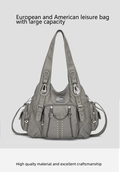 Vintage Bag Women Fashion Handbags PU Leather Shoulder Bags Female Satchel Big-capacity Shoulder Purse Bag Bolsa Feminina