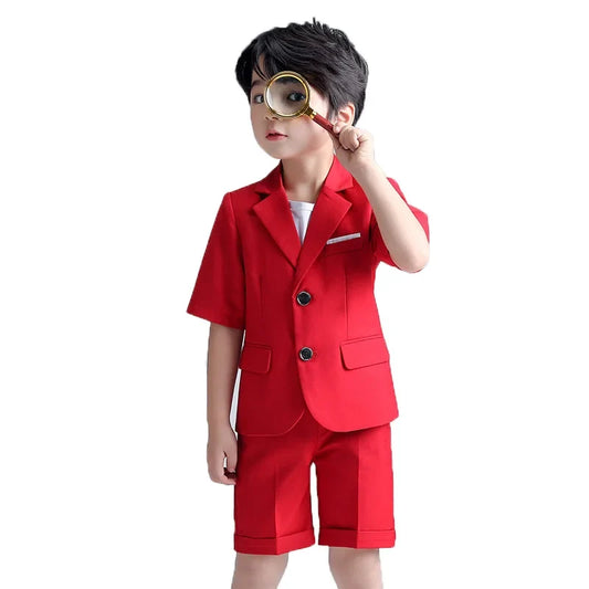 Boys Summer Blazer Jacket +Shorts 2PCS Clothing Set School Kids Wedding Tuxedo Dress Children Chorus Performance Dress Costume