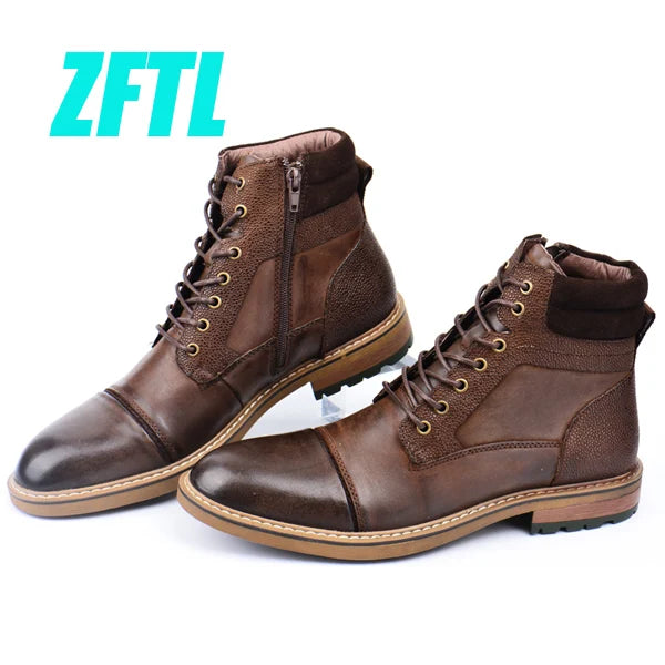New Men Boots Winter boots genuine leather handmade big size brown man casual lace-up boots Non-slip warm boots 2025