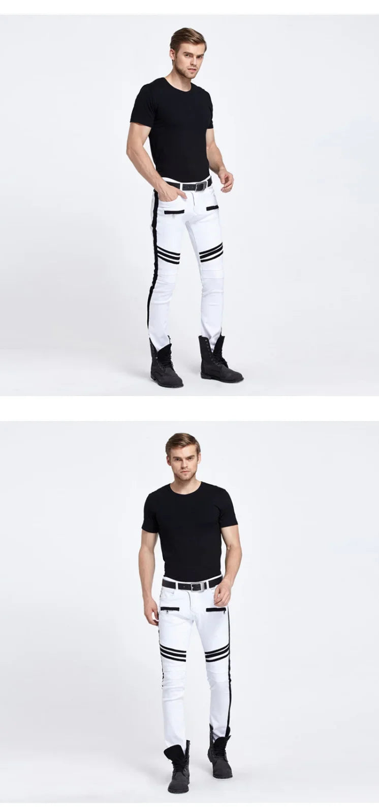 New Jeans Men Black and White Folding Oversize European and American Zip Pocket 3D Decorative Denim Feet Pants Slim Fit23