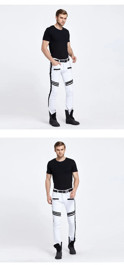 New Jeans Men Black and White Folding Oversize European and American Zip Pocket 3D Decorative Denim Feet Pants Slim Fit23