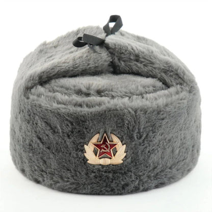 Soviet Badge Ushanka Men&Women Bomber Hats CCCP Army Pilot Trapper Trooper Hat Winter Faux Rabbit Fur Earflap Snow Caps