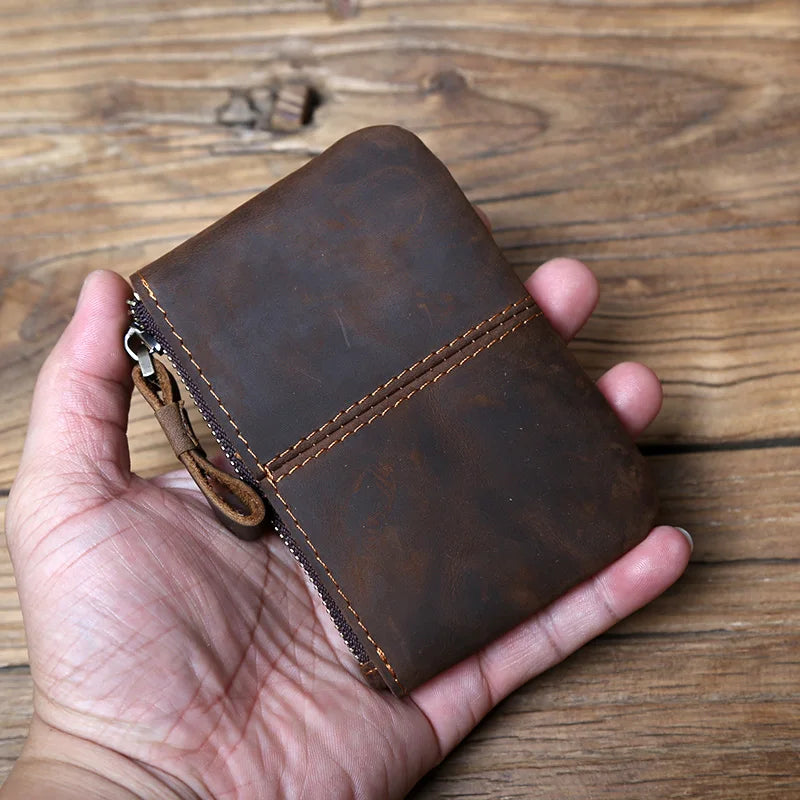 Leather Mini Men's Coin Wallet Retro Leisure First Layer Cowhide Lady's Change Purse Crazy Horse Leather Credit Card Bag