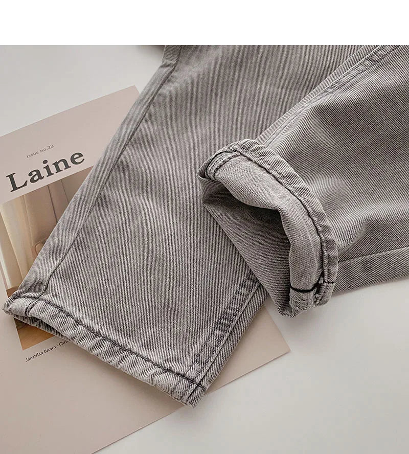 Straight Jeans Women with Belt Vintage Basic Blue Ankle-length Denim Pants Boyfriend Gray Jeans Korean 2021