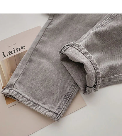 Straight Jeans Women with Belt Vintage Basic Blue Ankle-length Denim Pants Boyfriend Gray Jeans Korean 2021