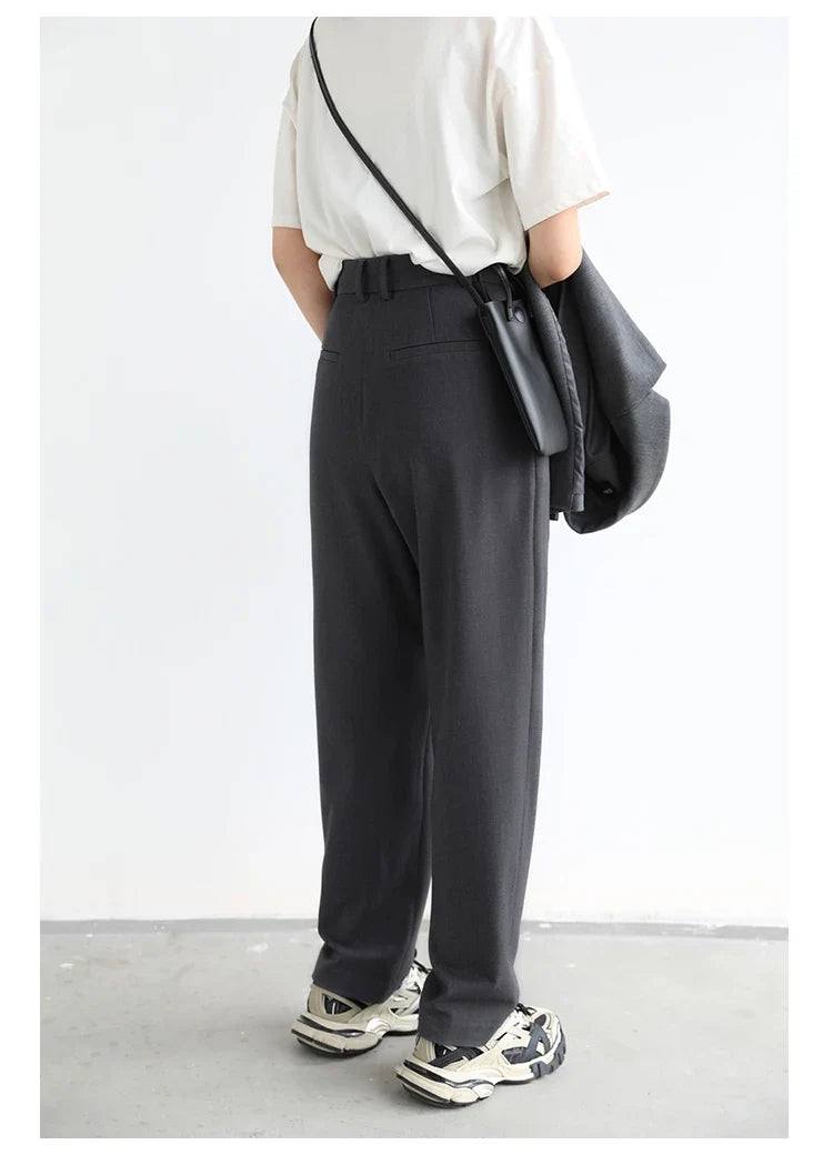 Simple Casual Women Twill Suit Pants Wide Leg Pants Straight Floor Pants Office Ladies Female Trousers