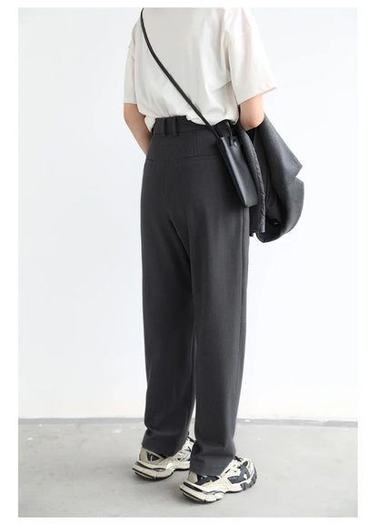 Simple Casual Women Twill Suit Pants Wide Leg Pants Straight Floor Pants Office Ladies Female Trousers