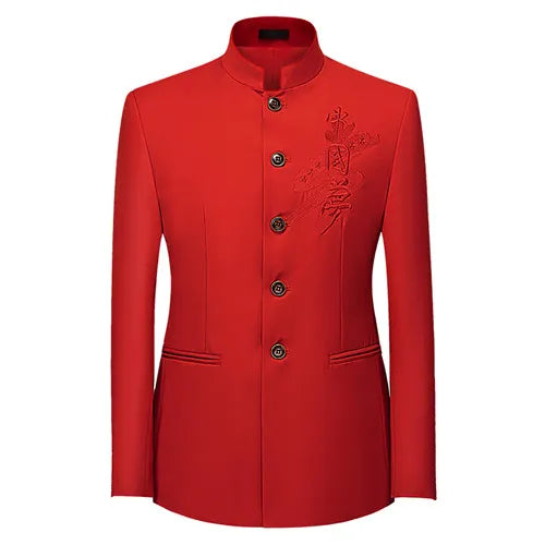 2026 New Men's Black Blazers Coat, Masculino Single Breasted Stand Up Collar Men Long-Sleeved Terno Jacket, Blue Red Overcoat