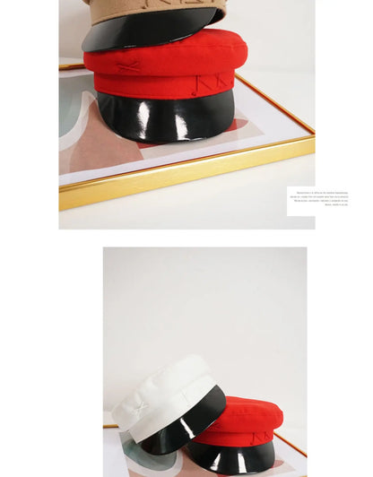 Winter caps women newsboy caps Thick warm  letter embroidery wool cap  S M L plaid patchwork militray caps