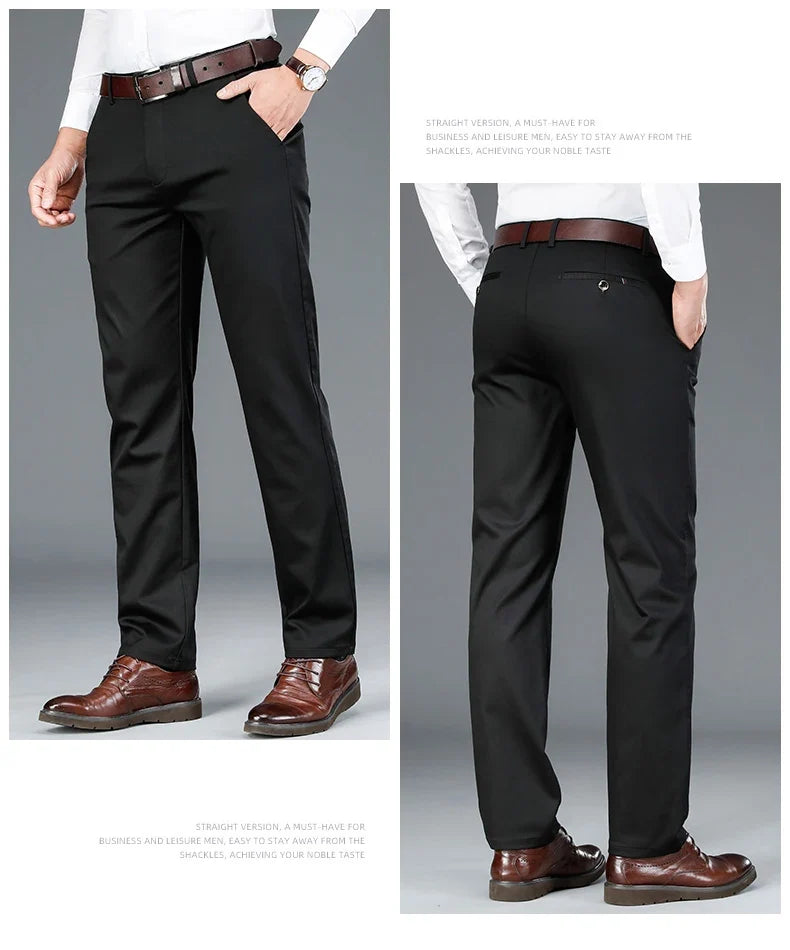 2023 Spring New Men's Bamboo Fiber Casual Pants Classic Style Business Fashion Khaki Stretch Cotton Trousers Male Brand Clothes