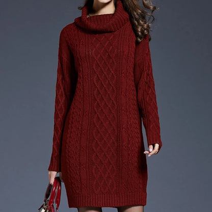 Plus Size Women Casual Knitted Long Sleeve Winter Dresses Sweater Solid Knee Length Loose Fat Female Over Size Dresses 4XL