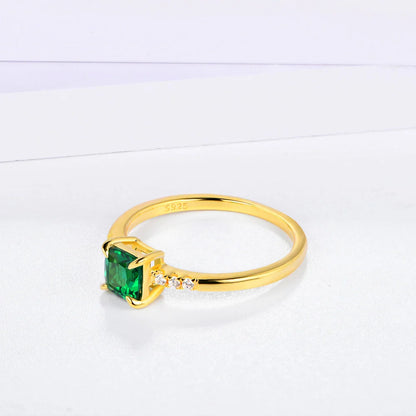 100% 925 Sterling Silver 18K Yellow Plated Ring Emerald Gemstone Wedding Party Vintage For Women Fine Jewelry Wholesale