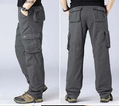 Men's Spring Baggy Cargo Pants Work Overalls Tactical Multi-Pocket Casual Cotton Pants Male Army Straight Slacks Long Trousers