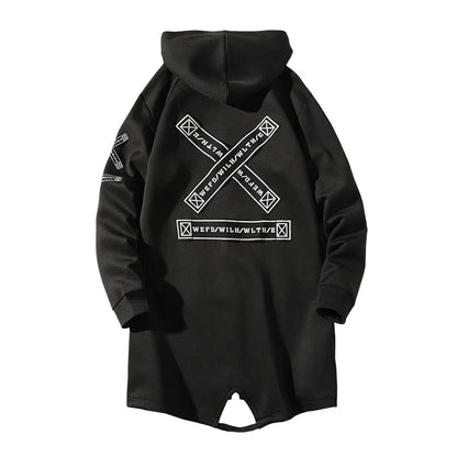 New Men Streetwear Black Jackets And Coats Hip Hop Harajuku Hooded Men's Windbreaker Overcoat Mens Clothing Outwear M-5XL