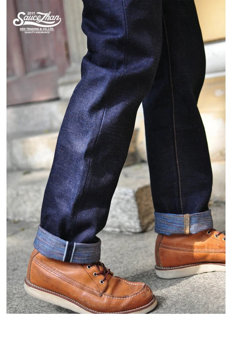 Mens Jeans 21 Oz Rainbow Selvedge Denim Vintage Raw Jeans for Men Sanforized Unwashed Heavyv Denim Jeans