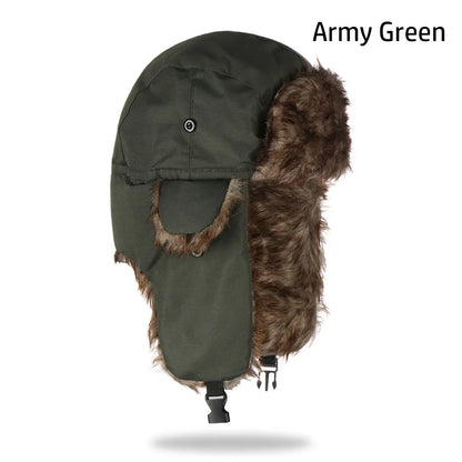 Unisex Men Women Russian Hat Trapper Bomber Warm Trooper Ear Flaps Winter Ski Hat Solid Fluffy Faux Fur Cap Headwear Bonnet