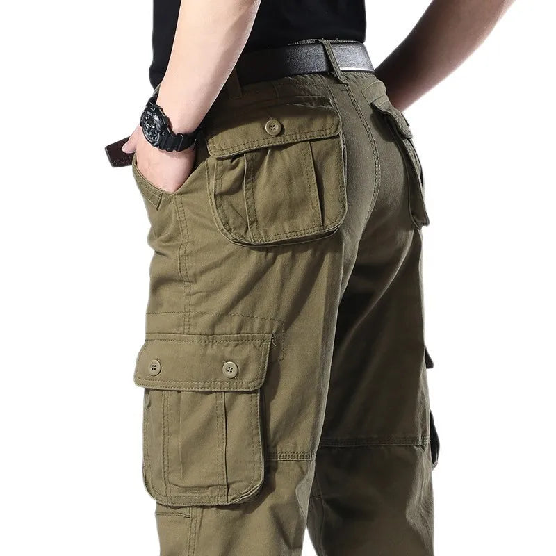 Men's Spring Baggy Cargo Pants Work Overalls Tactical Multi-Pocket Casual Cotton Pants Male Army Straight Slacks Long Trousers