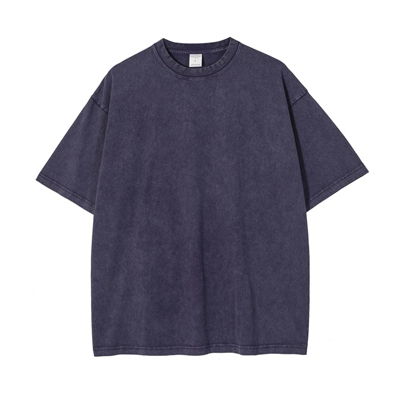 2025 High Street Summer Washed Cotton T-Shirt Tees For Men Unisex Loose Retro Solid T Shirts Brand Tops HY0113
