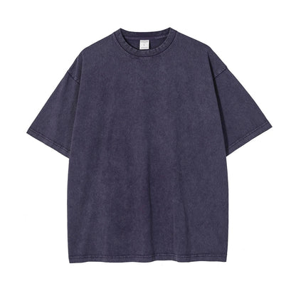 2025 High Street Summer Washed Cotton T-Shirt Tees For Men Unisex Loose Retro Solid T Shirts Brand Tops HY0113