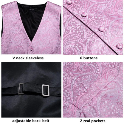 Navy Blue Mens Vest Formal Paisley Waistcoat Jacket Tie Handkerchief Cufflinks Set For Male Dress Suit Wedding Party