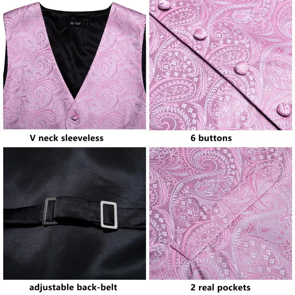 Fashion Silk Vest For Men Classic Gold Champane Yellow Waistcoat Jacket Tie Hankerchief Cufflinks Sets Dress Suit Wedding Hi-Tie