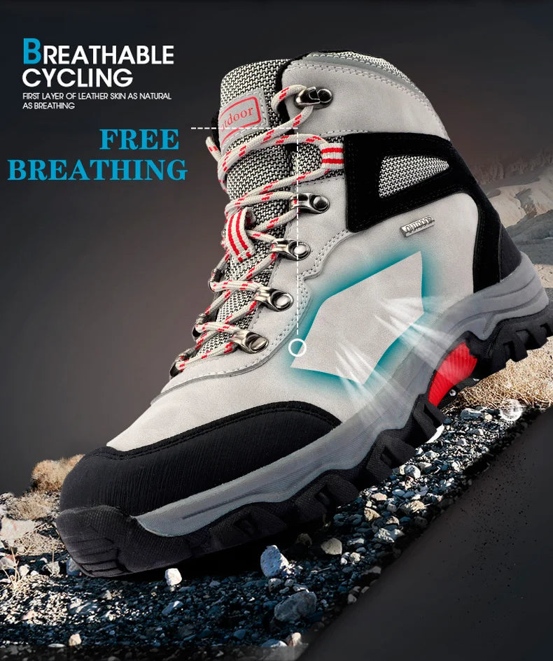 Brand Men's Ankle Boots Waterproof Leather Sneakers Breathable Outdoor Men Hiking Boots No-slip Men's Work Shoes Size 39-47