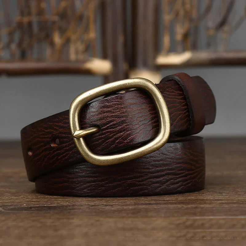 2.8cm Retro Female Real Thick Genuine Leather Belt Copper Pin Buckle Women Cowskin Jeans Belt Girl Simple Ladies Waist Strap