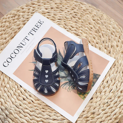 Full Genuine leather Soft sole Girls flat Sandals closed toe kids girls summer shoes