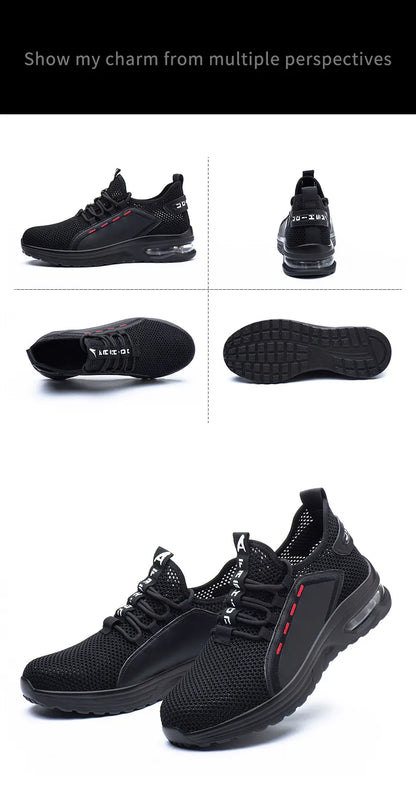 Work Shoes Hollow Breathable Steel Toe Boots Lightweight Safety Work Shoes Anti-slippery For Men Women Male Work Sneaker