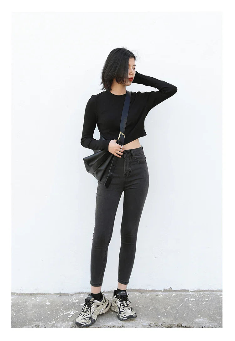 Women Jeans Retro High Waist Stretch Pencil Denim Pants Elastic for Woman Female Trousers Autumn Winter Ladies