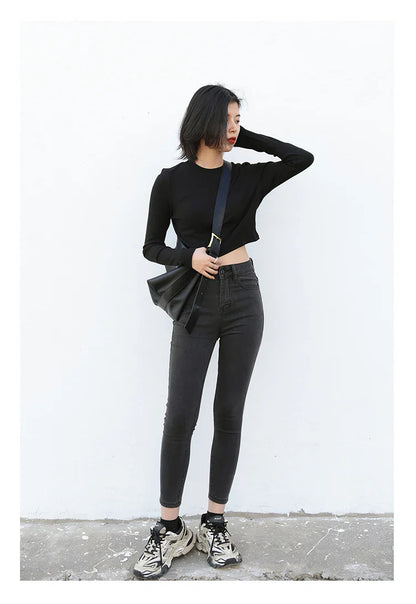 Women Jeans Retro High Waist Stretch Pencil Denim Pants Elastic for Woman Female Trousers Autumn Winter Ladies