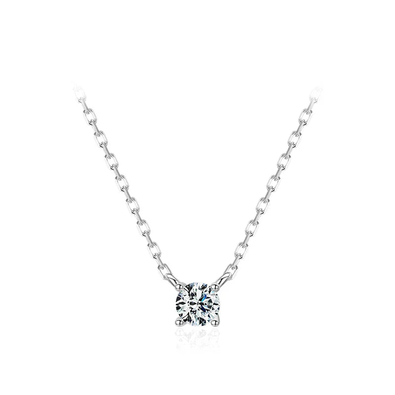 Classic 925 Sterling Silver Round Simple Clear CZ Chain Necklaces Pendant For Women Wedding Engagement Statement Jewelry