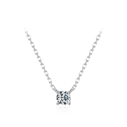 Classic 925 Sterling Silver Round Simple Clear CZ Chain Necklaces Pendant For Women Wedding Engagement Statement Jewelry
