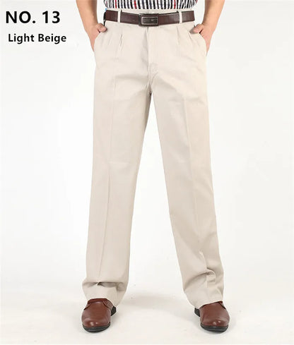 Men Pants Thin Summer Cotton Straight Trousers Plus Size 40 42 44 46 Business Hombre Beige Grey Dark Blue Office Formal Pantolon
