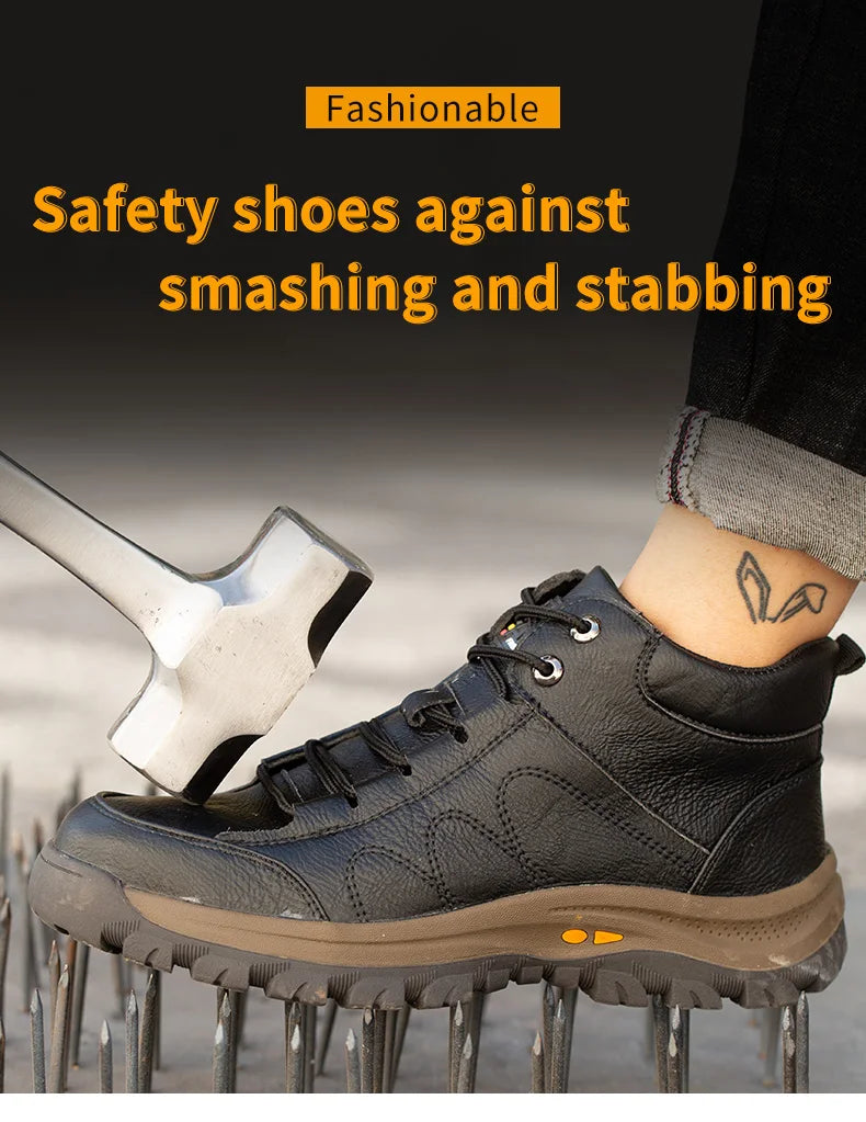 Men Leather Safety Work Boots Steel Toe Puncture-proof Indestructible Safety Shoes Staleneus Construction Welding Work Boots