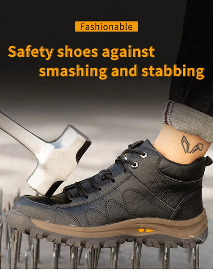 Men Leather Safety Work Boots Steel Toe Puncture-proof Indestructible Safety Shoes Staleneus Construction Welding Work Boots