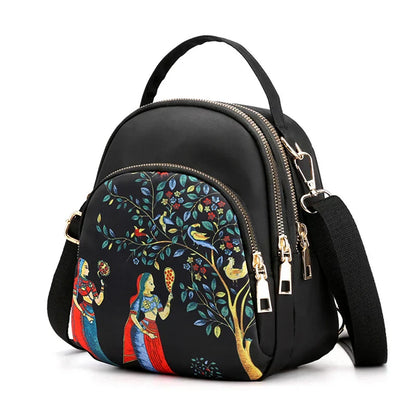 Fashion Printing Backpack Women Large Capacity Nylon Rucksack Multilayer Crossbody Bag School Bags Waterproof Travel Knapsack