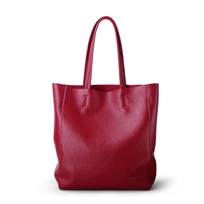 Genuine Leather Bag Women Casual Tote Female Luxury Simple Fashion Handbag Lady Cowhide Leather Daily Use Shoulder Shopping Bag