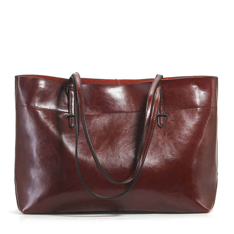 New Brown Women Handbag 100% Genuine Leather Female Shoulder Purse Ladies Black Tote Bag Large Capacity Shopping Bags
