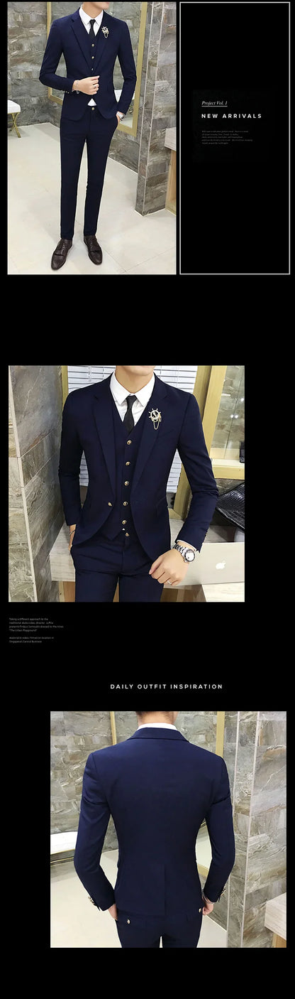 Men's Suits High Quality Wedding Groom Tuxedos Single Button Slim Fit Business Prom Dress Men's Formal Dress Suits