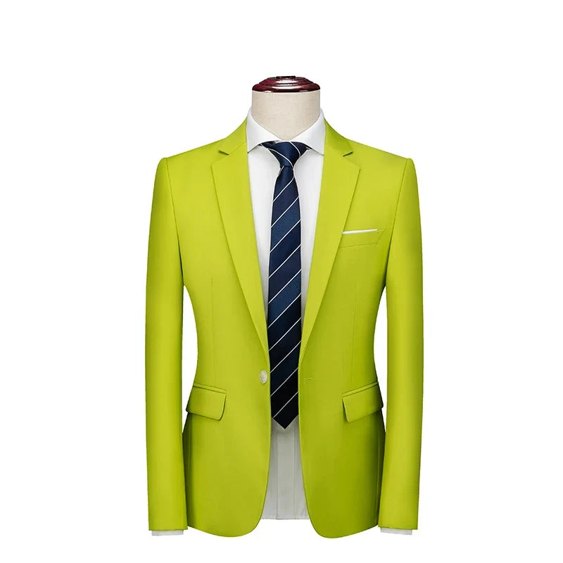 Bright Green Single Button Men's Blazer, Asian Size Slim Suit Jacket, Wedding Dress Coat, White and Black Tops.