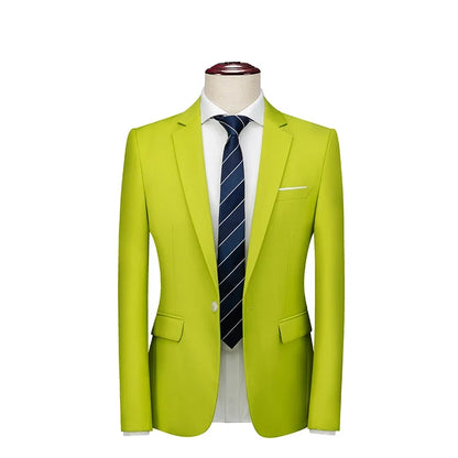 Bright Green Single Button Men's Blazer, Asian Size Slim Suit Jacket, Wedding Dress Coat, White and Black Tops.