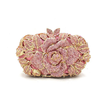 Green Pink Multicolored Rose Crystal Women Evening Clutches Bags Diamond Wedding Cocktail Party Purse And Stone Handbag