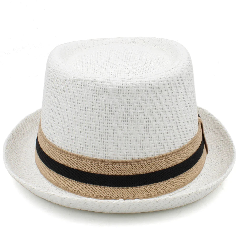 Men Women Classical Straw Pork Pie Hats Fedora Sunhats Trilby Caps Summer Boater Street Outdoor Travel Party Size US 7 1/4 UK L
